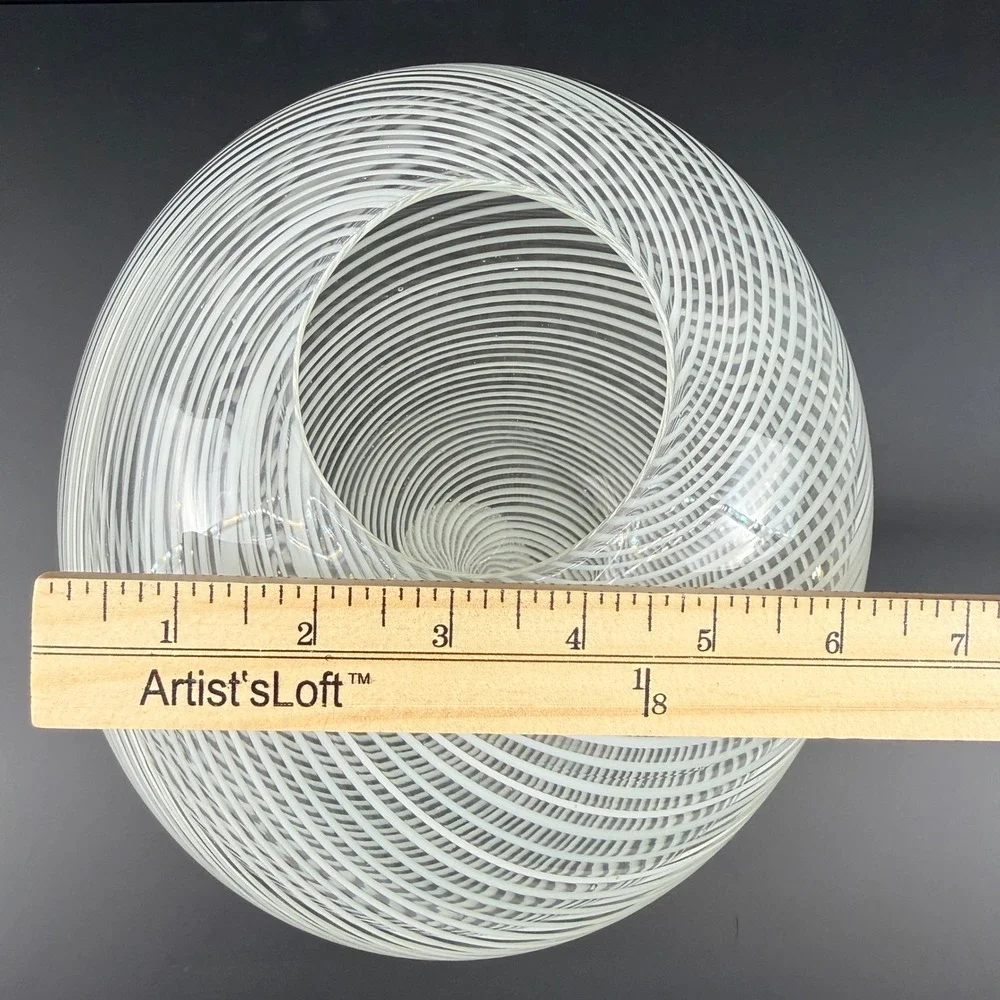 Vintage Murano‎ Venini Mezza Filigrana Glass Vase White Latticino Spiral MCM